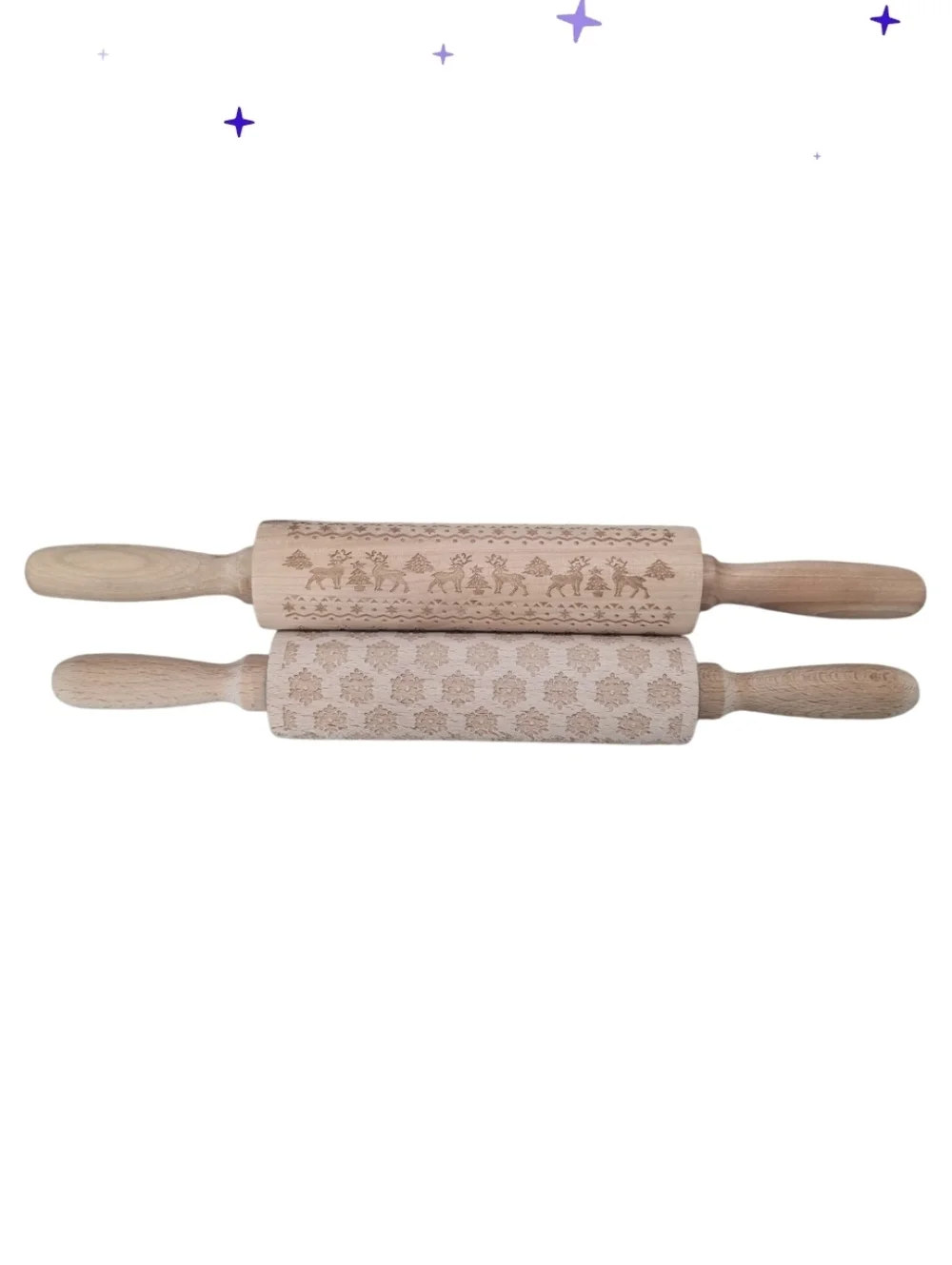 Engraved Wooden Rolling Pin  Snowflake Reindeer Pastry Embossing Tool Cookie 2